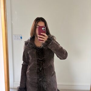 Vintage Brown Faux Fur Trim Coat